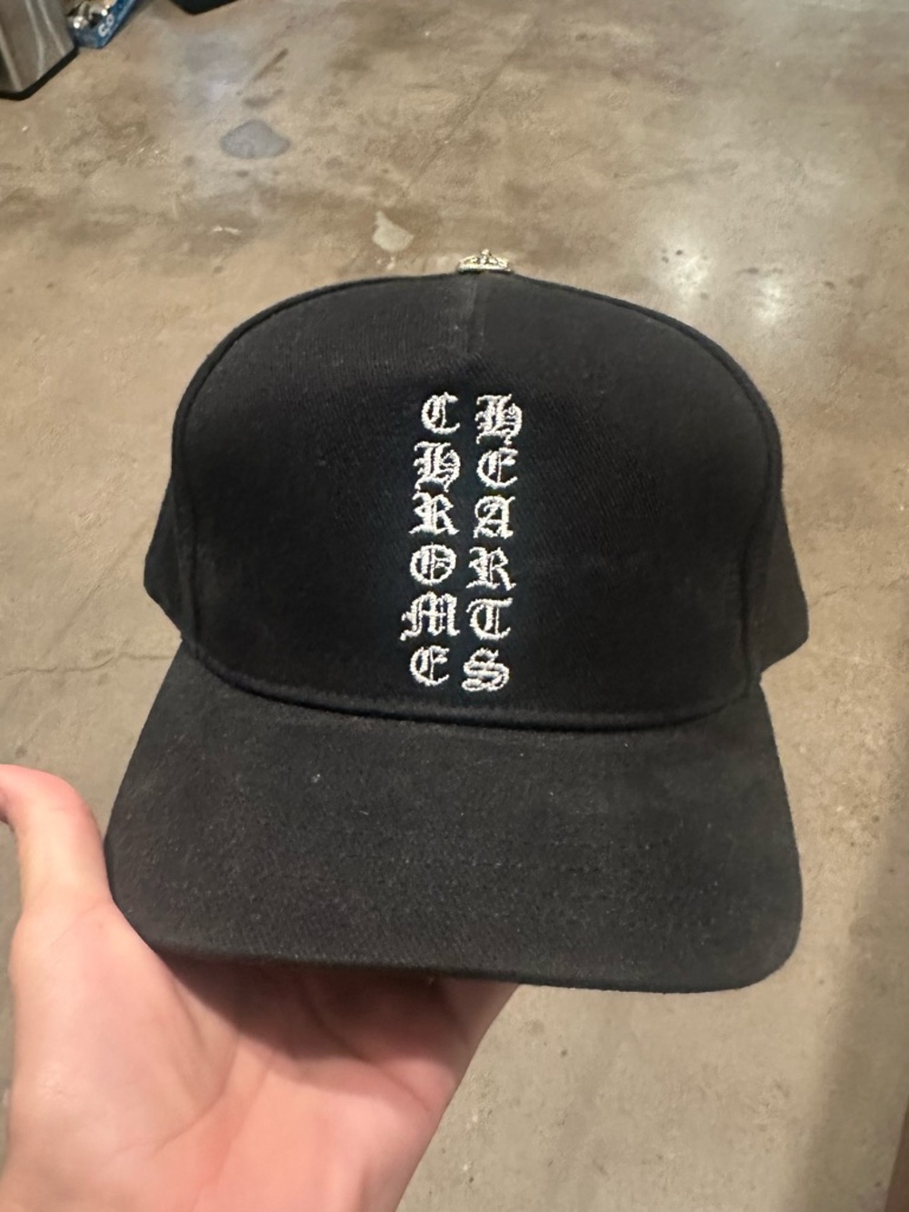 Chrome Hearts Black Cap with White Vertical Logo